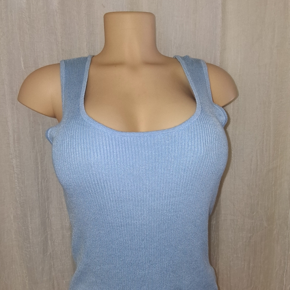 Boston Proper Light Blue Ribbed Tank Top Women Size M - Picture 4 of 12